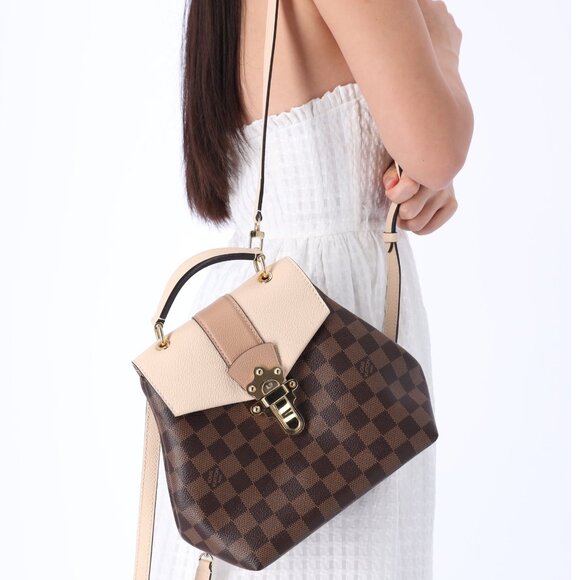 Louis Vuitton Clapton Backpack Damier Brown Canvas Leather Cream Crossbody